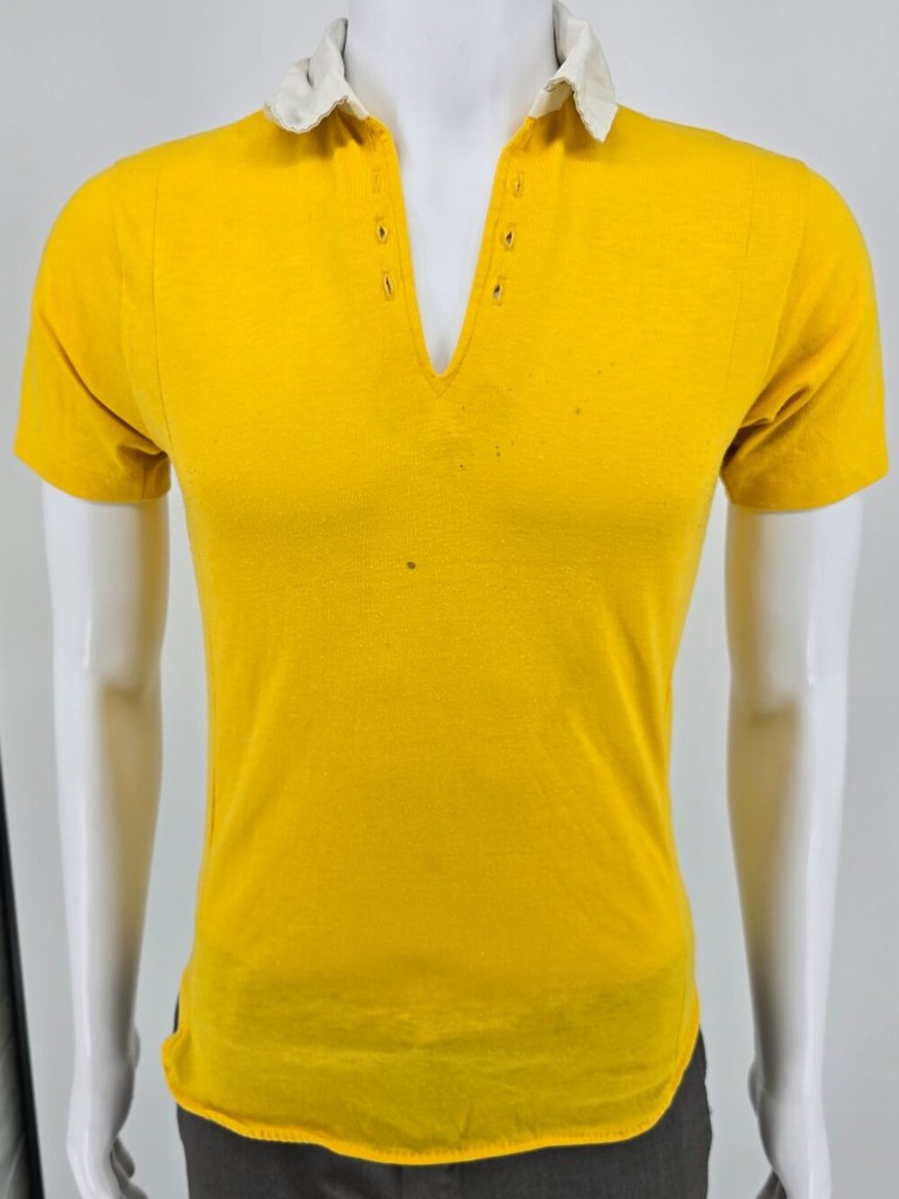 Vintage Distressed 1970s/1980s Mustard Yellow Lace-Up Rugby/Polo Shirt (XS)